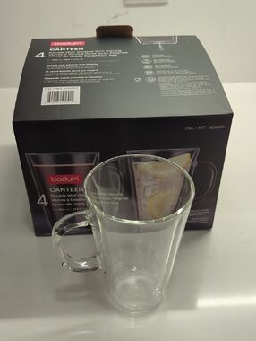 Bodum Set Of 4 Clear Double-Wall Mugs with Handle